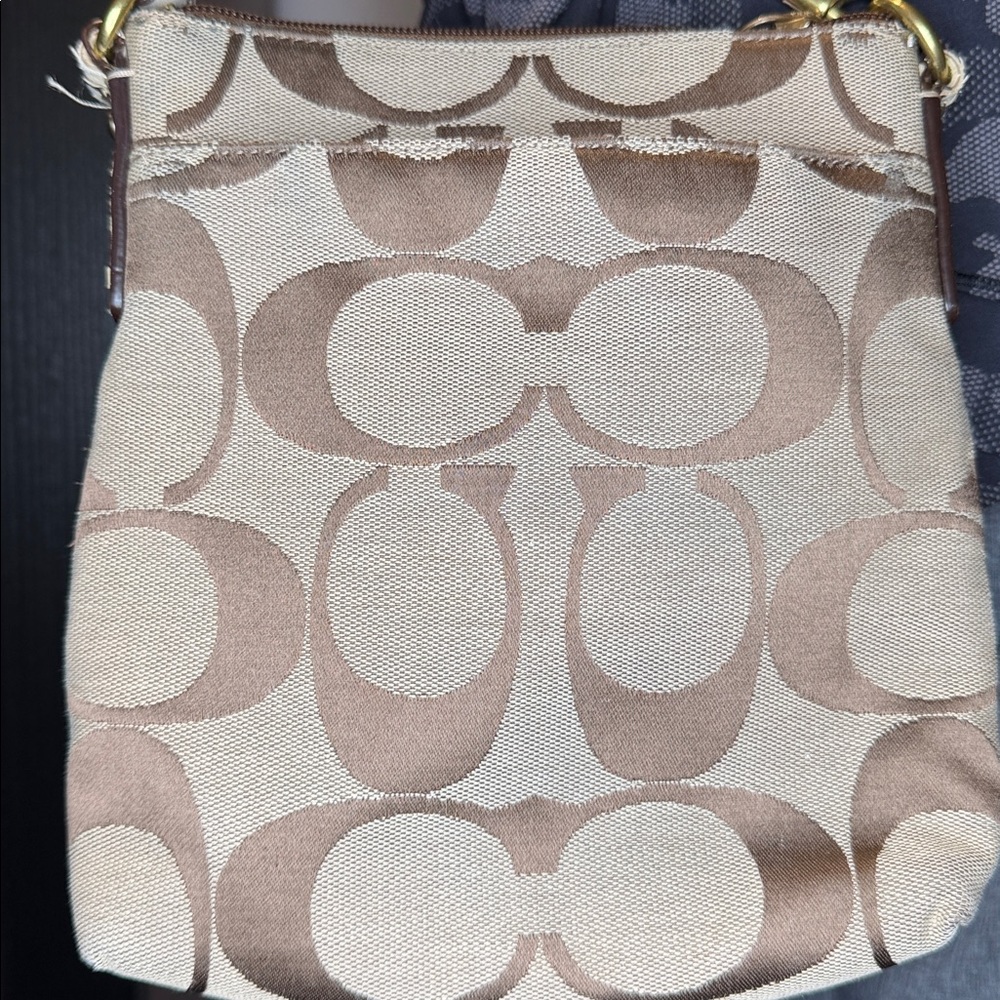 Coach tay and Brown Crossbody bag some rubbing on zipper pull gold tassel - Picture 9 of 15